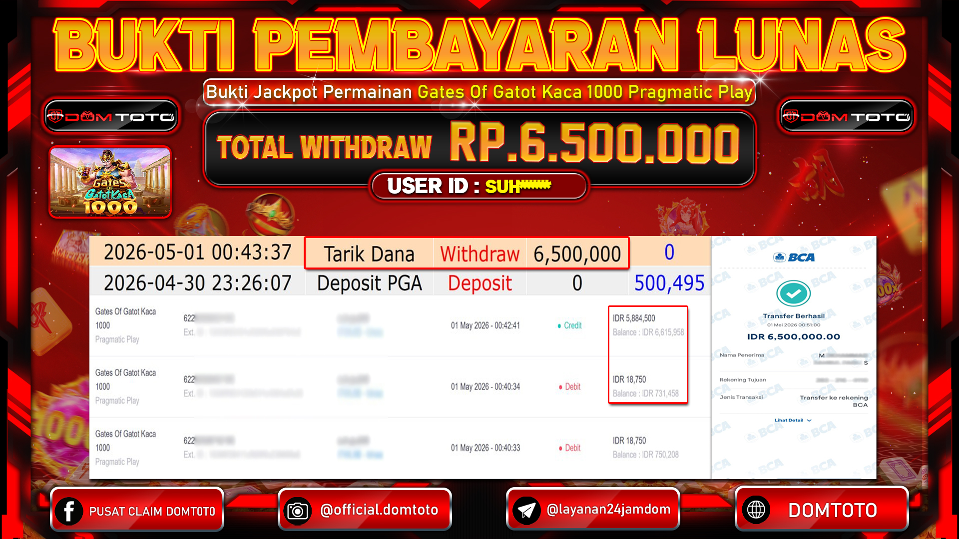 JACKPOT SLOT Gates Of Gatot Kaca 1000 Pragmatic Play 01 MAY 2026